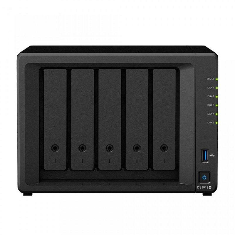 215b84b16d16a38270569324ff8f377b.jpg Servidor NAS Synology DiskStation DS1019+ 5 Baias (expansível a 10 baias) DS1019+ - Imagem 1